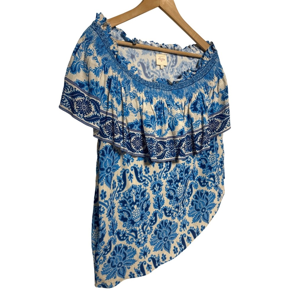 Anthropologie Plenty Blue White Floral Off Shoulder Top Size 1X Retail: $138 NWT